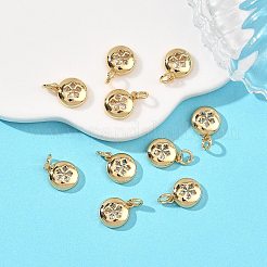 シーグレース バレンタインデー 真鍮製クリアキュービックジルコニアチャーム  フラットラウンド、花柄チャーム付き  カドミウムフリーと鉛フリー＆ニッケルフリー  18KGP本金メッキ  9.5x8x2.5mm  穴：2.5mm&nbsp;XGRQ3P345-592G