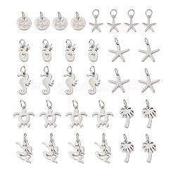 32スタイルラックメッキ合金ペンダント8個。  丸カン付き  マーメイド＆タツノオトシゴ＆スター  プラチナ  15~23x10~21x1.5~2.5mm  穴：6mm  4個/スタイル&nbsp;FIND-EL0001-04