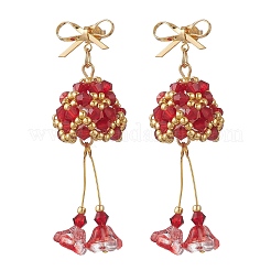 3 Pairs Christmas Bell Brass Glass Dangle Stud Earrings&nbsp;EJEW-MZ00612