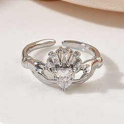 Brass Micro Pave Cubic Zirconia Cuff Open Rings&nbsp;RJEW-C163-04P
