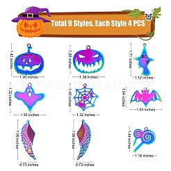 36個 9スタイル 201 ステンレススチール スタンピング ブランク タグ ペンダント  イオンプレーティング（ip）  ハロウィン用  混合図形  虹色  26.5~50.5x18.5~41x0.3mm  穴：1.5~2mm  4個/スタイル&nbsp;STAS-SZ0002-42