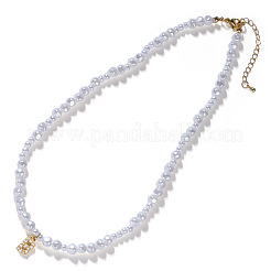 Imitation Pearl Beaded Brass Micro Pave Clear Cubic Zirconia Letter B Pendant Necklaces&nbsp;WZ6697-2