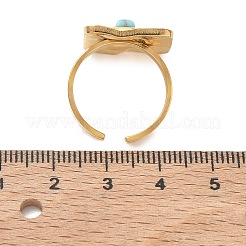 304ステンレススチールと合成ターコイズのカフリング  女性用ステートメントリング  正方形  ゴールドカラー  18mm&nbsp;GG-CBABFED-01G