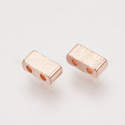 電気めっきガラスシードビーズ  2穴  長方形  ローズゴールドメッキ  4.5~5.5x2x2~2.5mm  穴：0.5~0.8mm&nbsp;SEED-S023-20B-07