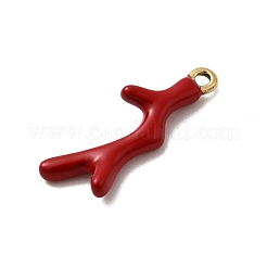 304ステンレススチールエナメルペンダント  イオンプレーティング（ip）  18KGP本金メッキ  サンゴ  22.5x9x2.8mm  穴：1.4mm&nbsp;STAS-I355-11G-05