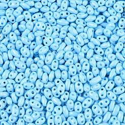 焼付塗装ガラスシードビーズ  2穴  オーバル  ライトスカイブルー  5~6x2.5~3.5x3mm  穴：0.7~0.9mm  約7500個/ポンド&nbsp;SEED-T006-03I