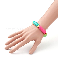 不透明なアクリルビーズブレスレット  カーブチューブ  カラフル  内径：2インチ（5.1cm）&nbsp;BJEW-JB06513-02