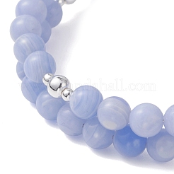 2Pcs Natural Dyed Blue Lace Agate & White Jade Beads Double strand Stretch Bracelets&nbsp;BJEW-JB13065