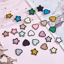 50個 25スタイル ポリエステル コンピューター刺繍 縫い付け布パッチ  アップリケ  バッジ  洋服用  ドレス  ハートスター  ミックスカラー  21~22x21~22mm  2個/スタイル&nbsp;PATC-HY0001-76