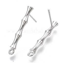 真鍮製スタッドピアスパーツ  カン付き  ニッケルフリー  竹  プラチナメッキ  23x3mm  穴：1.4mm  ピン：1mm&nbsp;X-KK-N230-08P-NF