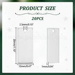 201ステンレススチールペンダント20個  長方形  空白タグのスタンプ  ステンレス鋼色  28x12x1mm  穴：2.5mm&nbsp;STAS-UN0056-99
