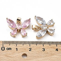 真鍮とK9ガラスのペンダント  蝶のチャーム  ミックスカラー  15x18x4mm  穴：4x2.5mm&nbsp;KK-Z031-20KCG