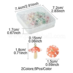 10個2色プラスチックペンダント  アクリルと金メッキの真鍮ループ付き  キノコ  ミックスカラー  18x15mm  穴：1.5mm  5個/カラー&nbsp;KY-FS0001-34A