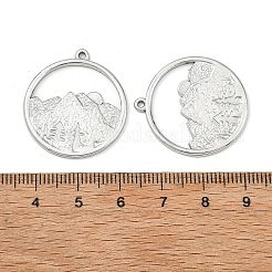 304ステンレスペンダント  山々のチャームに満ちた円形  切り取る  ステンレス鋼色  27.5x25x1.5mm  穴：1.4mm&nbsp;SA-B006-06P-A