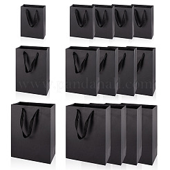 15個 3サイズ長方形紙ギフト収納トートバッグ ハンドル付き  ブラック  6~13x15~25x20~32cm  折りたたみ：20~31x15~25x0.4cm  5pcs /サイズ&nbsp;ABAG-TA0001-73B