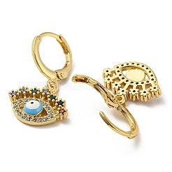 Evil Eye Real 18K Gold Plated Brass Dangle Leverback Earrings&nbsp;EJEW-A033-06G-05