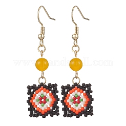 Handmade Glass Seed Beaded Window Lattice Pattern Dangle Earrings&nbsp;EJEW-MZ00560-01