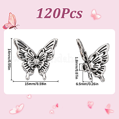 チベット風アロイペンダント120個  蝶  アンティークシルバー  14x15x6.5mm  穴：1.8mm&nbsp;FIND-SC0010-49