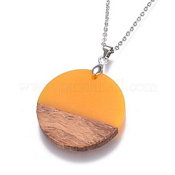 Flat Round Resin & Wood Pendant Necklaces&nbsp;NJEW-JN02324-M