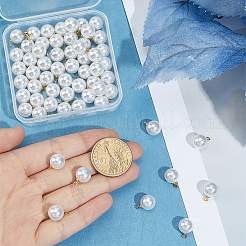 ABSプラスチック模造真珠チャーム60個  真鍮パーツ  ラウンド  18KGP本金メッキ  ホワイト  13.5x9.5x9.5mm  穴：1.6mm&nbsp;KK-BBC0023-53