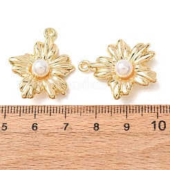 合金ペンダント  ABSの模造パールと  花のチャーム  ラックめっき  カドミウムフリー＆鉛フリー  ゴールドカラー  26.5x22.5x7.5mm  穴：1.6mm&nbsp;AL-CBA7256-04G