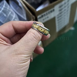 201ステンレススチールエポキシ樹脂製ユニセックス指輪  城模様  銀  usサイズ9（18.9mm）&nbsp;WG56189-01