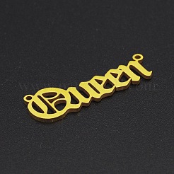 201ステンレススチールリンク  古英語  女王  レーザー切断  ゴールドカラー  9x30x1mm  穴：1.2mm&nbsp;STAS-R111-JA644-2