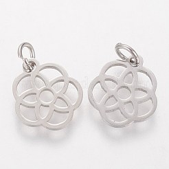 変色しにくい304ステンレススチールペンダント  花  ステンレス鋼色  13x12x1.1mm  穴：3mm&nbsp;LS-STAS-Q201-T454S