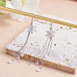 Anti-Tarnish Clear Cubic Zirconia Flower with Chain Tassel Dangle Earrings&nbsp;JE1046A