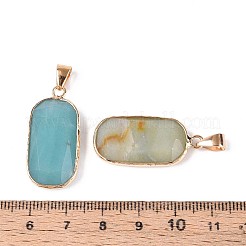 ナチュラルフラワーアマゾナイトペンダント  ファセット加工された長方形の宝石チャーム  真鍮製の金具付き  ゴールドカラー  30.5~31.5x14.5~15.5x5.5~6.5mm  穴：7x4mm&nbsp;G-N349-03E-G