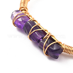 Natural Amethyst Triple Column Beaded Open Cuff Bangle&nbsp;BJEW-E377-01G-03