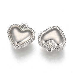 変色しにくい304ステンレススチールチャーム  ハート  ステンレス鋼色  10x10x3mm  穴：1mm&nbsp;LS-STAS-F249-34P-A