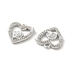 クリスタルラインストーンパンツ  ラックメッキ合金のパーツ  ニッケルフリー  花のチャーム付きハート  プラチナ  14x14x2.5mm  穴：1.5mm&nbsp;ALRI-O024-03P