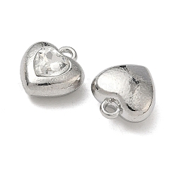 合金ラインストーンチャーム  ハートチャーム  鉛フリー＆カドミウムフリー  プラチナ  13x12x6.5mm  穴：1.6mm&nbsp;FIND-L026-05P-01