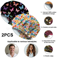 2Pcs 2 Styles Cotton Adjustable Printed Bouffant Hats Working Caps for Women Men&nbsp;AJEW-DR0002-52C