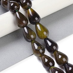 天然グリーン瑪瑙（染色・加熱）ビーズ連売り  ティアドロップ  20~21x14~14.5mm  穴：1.6mm  約19個/連  15.28''（38.8センチメートル）&nbsp;G-P521-D01-01A