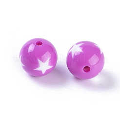混合不透明なアクリルクラフトスタイル分厚いバブルビーズ  星の模様  直径約16mm  穴：約2mm&nbsp;X-YPL452