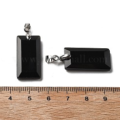 天然黒曜石ファセットペンダント  ステンレススチールのベイルが付いた長方形のチャーム  ステンレス鋼色  25x13x4mm  穴：5x4mm&nbsp;G-U031-04P-02