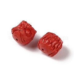 合成サンゴ刻まれたビーズ  染め  ライオンヘッド  ファイヤーブリック  11.5x11.5x11mm  穴：1.4mm&nbsp;CORA-C001-03