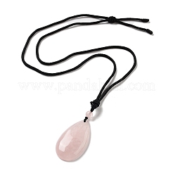 Natural Rose Quartz Pendant Necklace with Nylon Cord for Women&nbsp;NJEW-L464-A05
