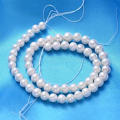 天然養殖淡水パールビーズ連売り  ポテト  乳白色  7~8mm  穴：0.8mm  約46~47個/連  13.77インチ〜14.17インチ&nbsp;PEAR-L001-F-07