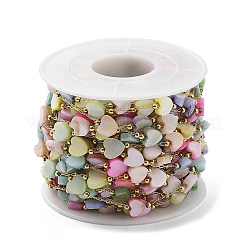 Colorful Natural Shell Heart & Brass Beaded Link Chains&nbsp;CHS-C008-04G