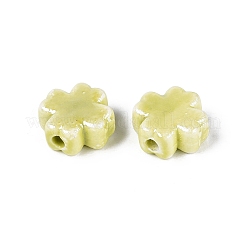 手作りの陶器ビーズ  光沢釉の磁器  クローバー  緑黄  12~14x12~12.5x5.5~6mm  穴：1.8~2.2mm&nbsp;PORC-N012-09C