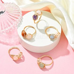 5Pcs 5 Style Natural Mixed Gemstone Round Finger Rings Set&nbsp;RJEW-JR00590-01