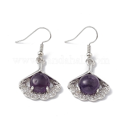 Natural Amethyst Ginkgo Leaf Dangle Earrings with Crystal Rhinestone&nbsp;EJEW-A092-03P-25