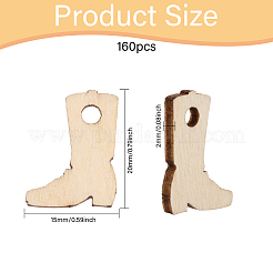 160個の木製ペンダント  ブーツ  フローラルホワイト  20x15x2mm  穴：3mm&nbsp;WOOD-CA0001-79B