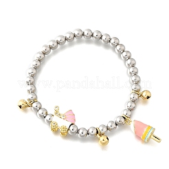 Brass Enamel Round Beads Charm Bracelets for Women&nbsp;BJEW-D317-11PG