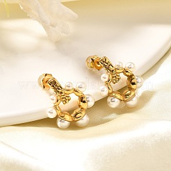 304ステンレススチールスタッドピアス  シェルパール付き  18KGP本金メッキ  リング  22x18mm&nbsp;LS-EJEW-A123-01B-G