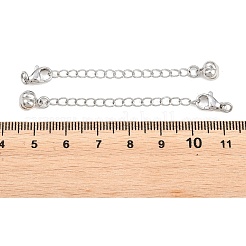真鍮製カーブチェーンエクステンダー  ロブスタークラスプとフラワーチャームが付いたエンドチェーン  プラチナ  63mm  穴：2.4mm&nbsp;KK-P354-06P