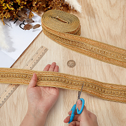 5ヤードのポリエステルリボン  刺繍入りの織りリボン  衣類用アクセサリー  ゴールド  2-1/8インチ（55mm）&nbsp;OCOR-MA0001-91B